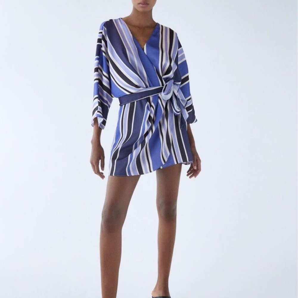 Zara Blue and White Striped Romper/Dress